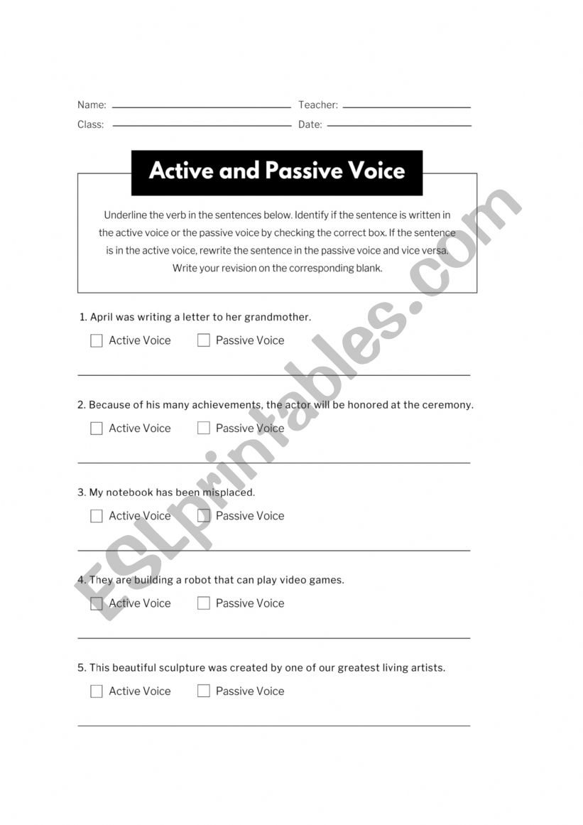 ACTIVE / PASSIVE FORM worksheet
