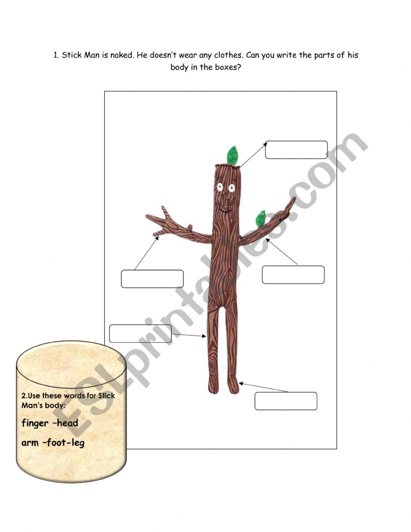 Stick Man-body parts worksheet