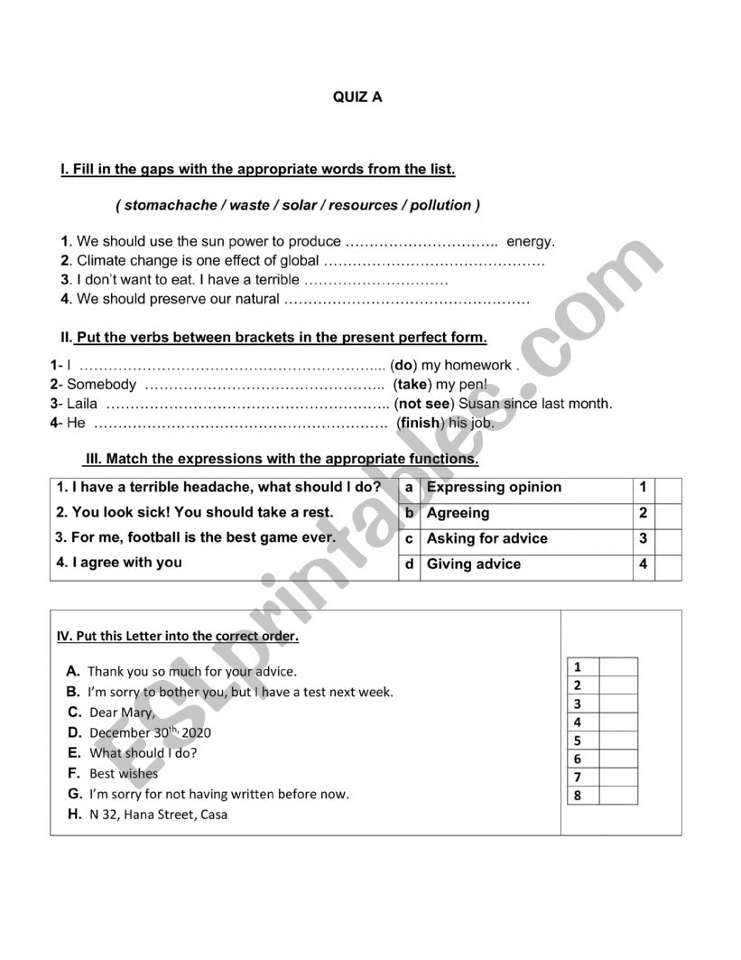 QUIZ  worksheet