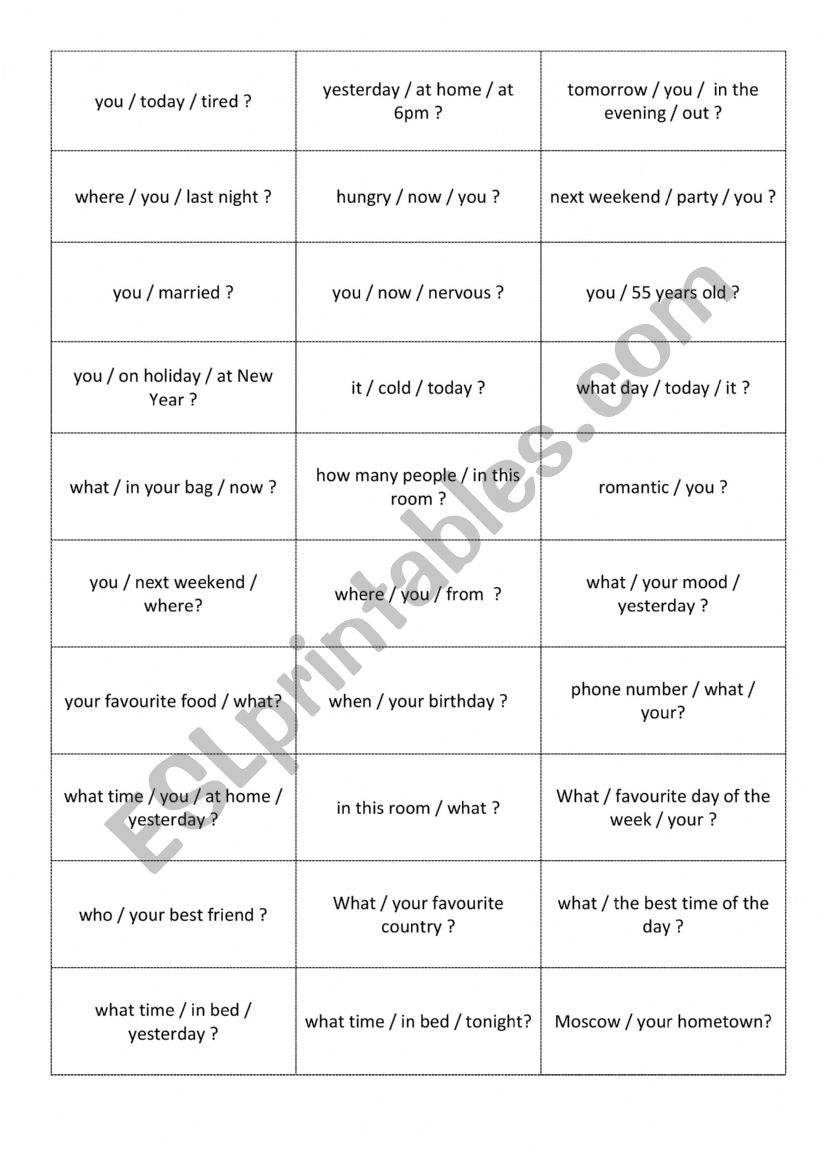 To be questions  all tenses  worksheet
