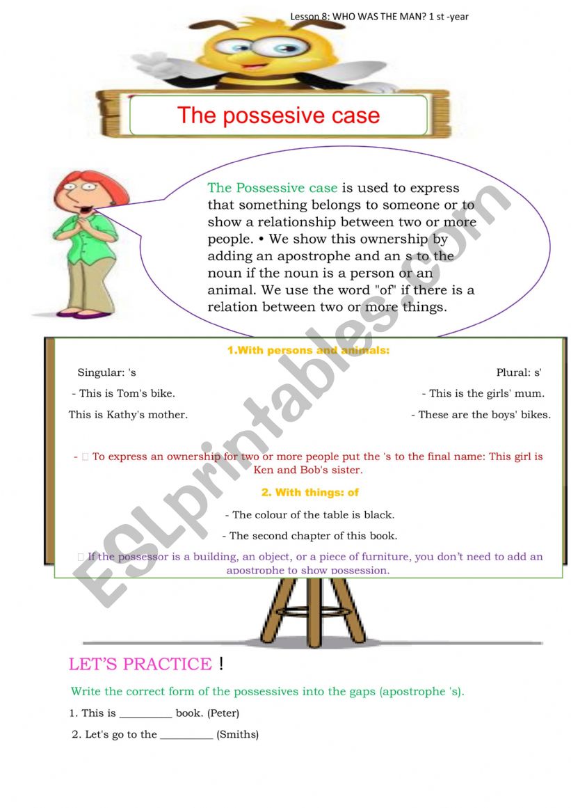 The possesive case worksheet