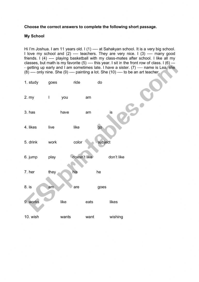 Reading Comprehension worksheet