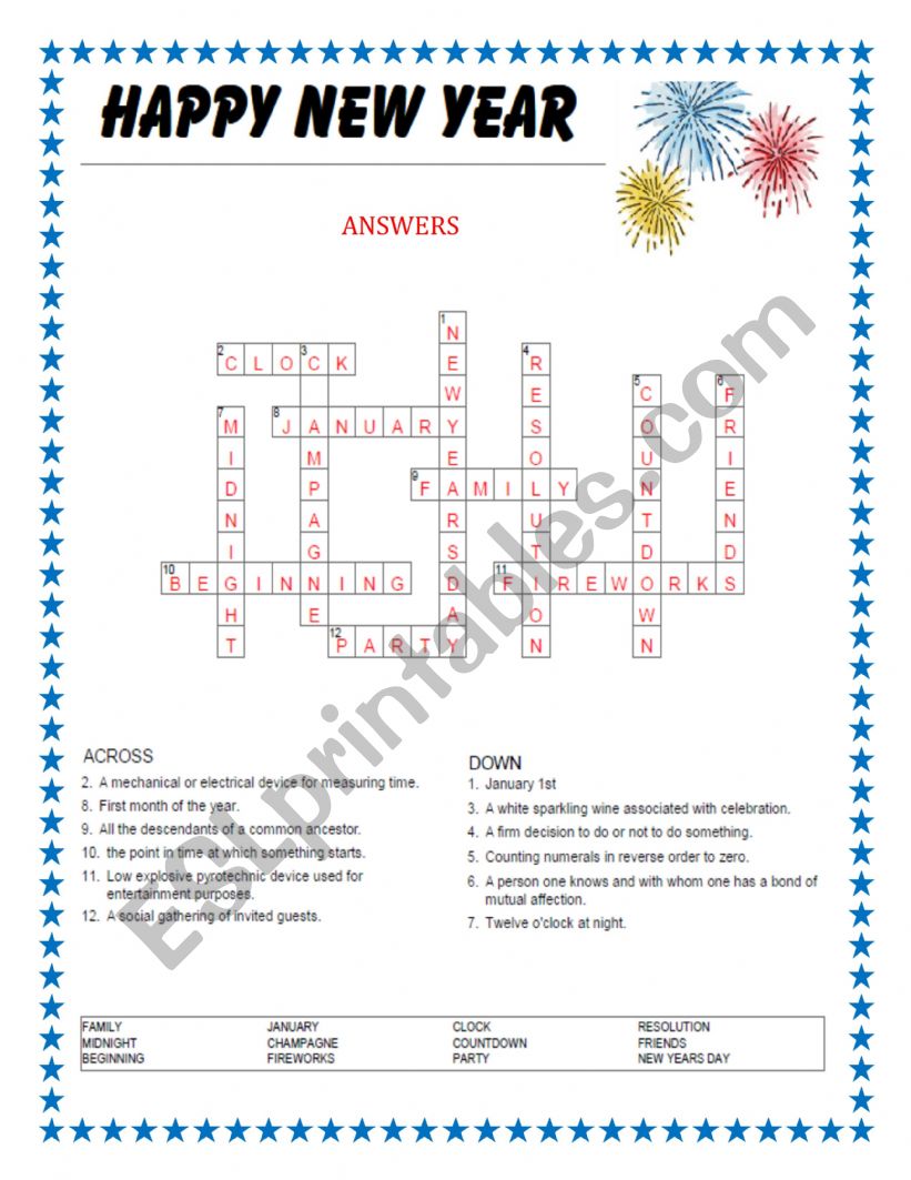new year puzzle worksheet