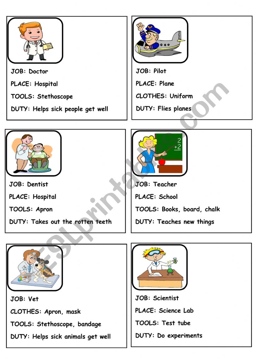 job description cards worksheet