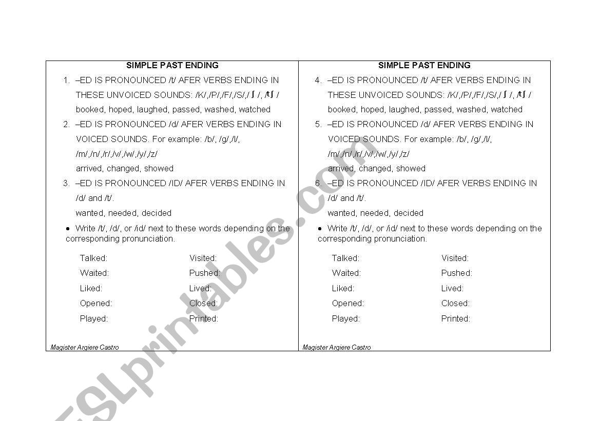 simple past pronunciation worksheet