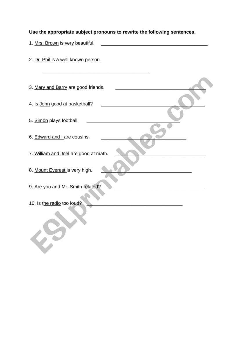 Pronouns worksheet