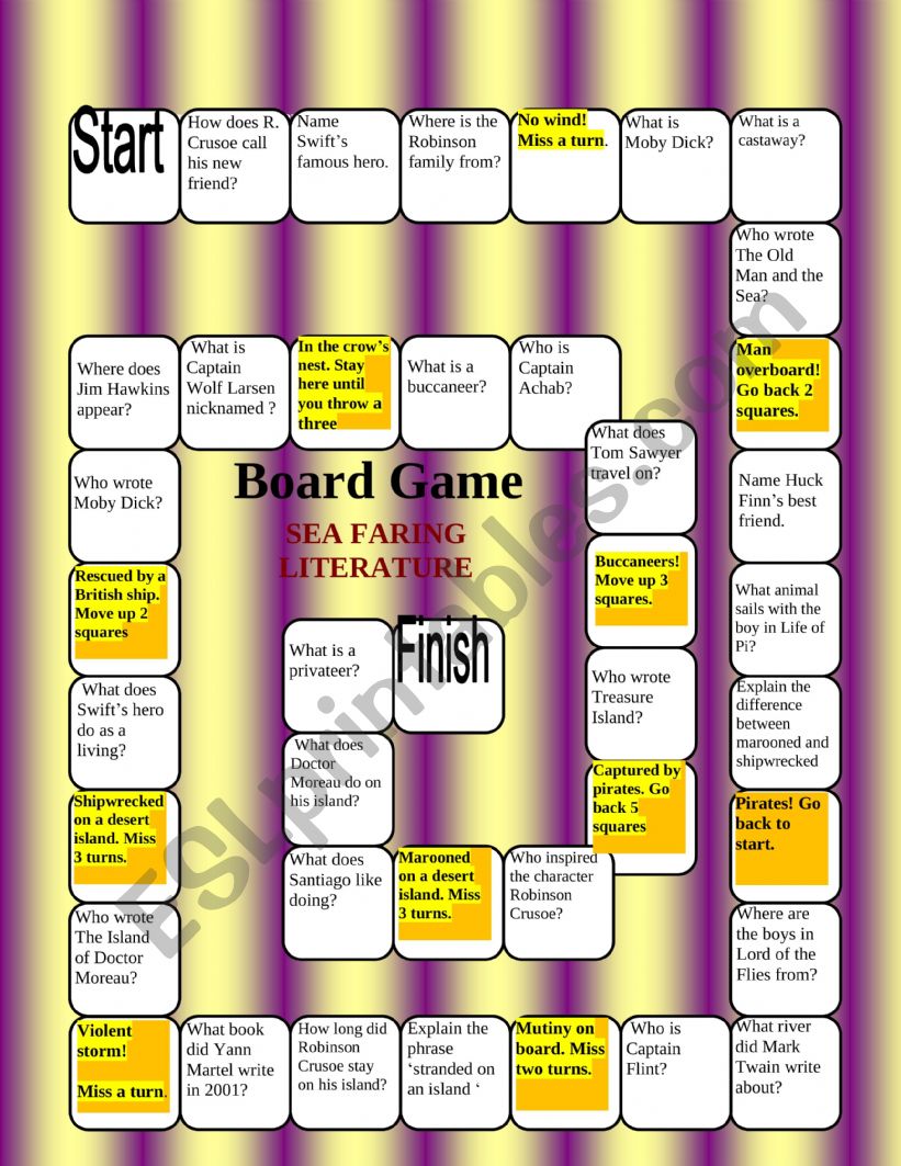 Boardgame on sea literature  worksheet