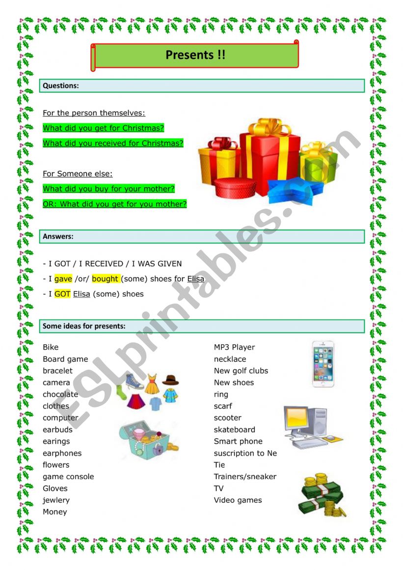 End of year Holidays: Christmas, Hannouka: presents and celebrations