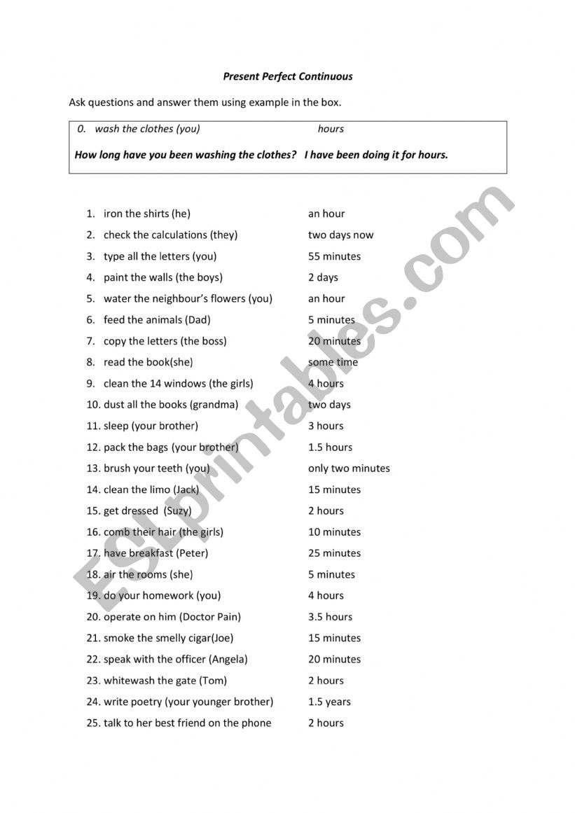 Present Perfect Continuous   worksheet