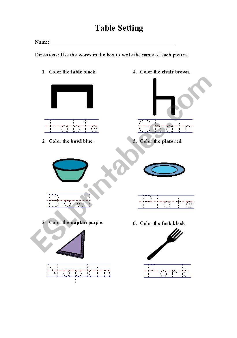 Table Setting 4 worksheet