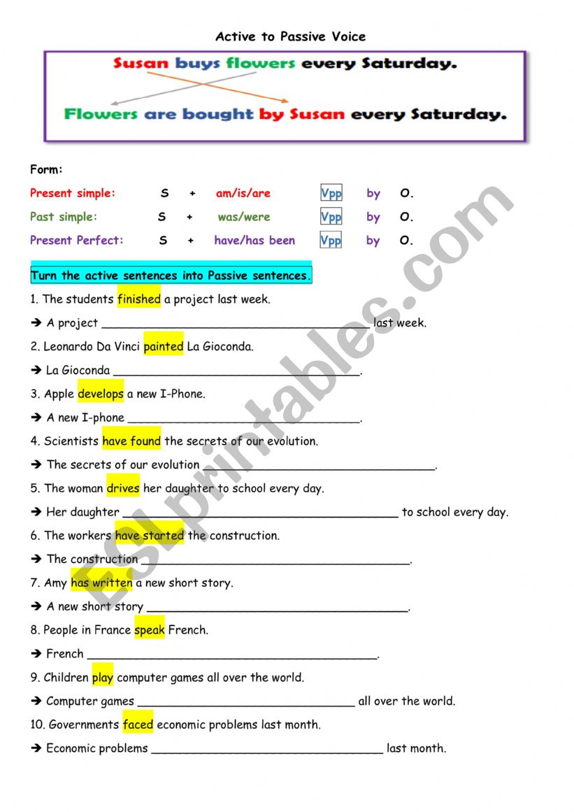 Active to Passive worksheet