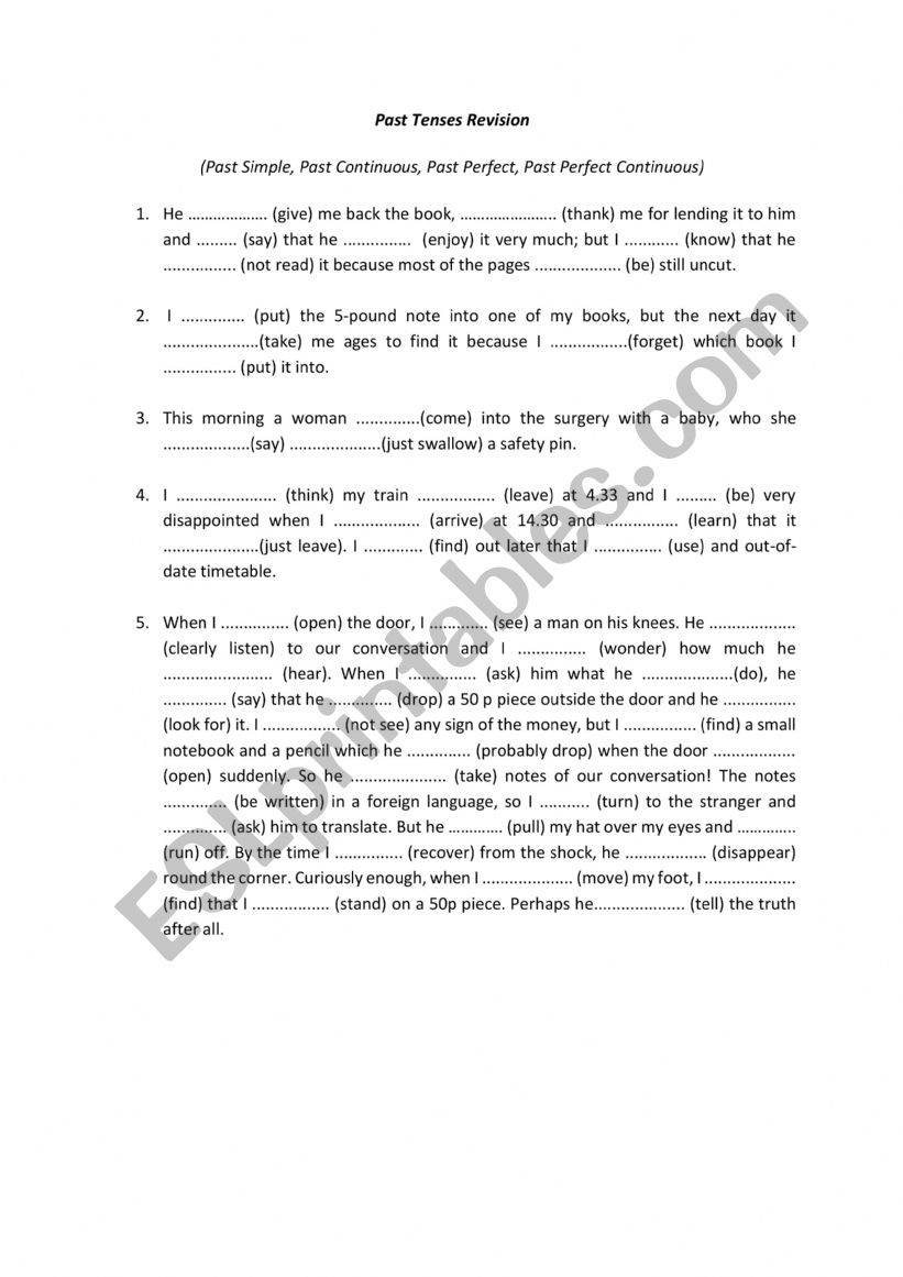 Past Tenses Revision worksheet