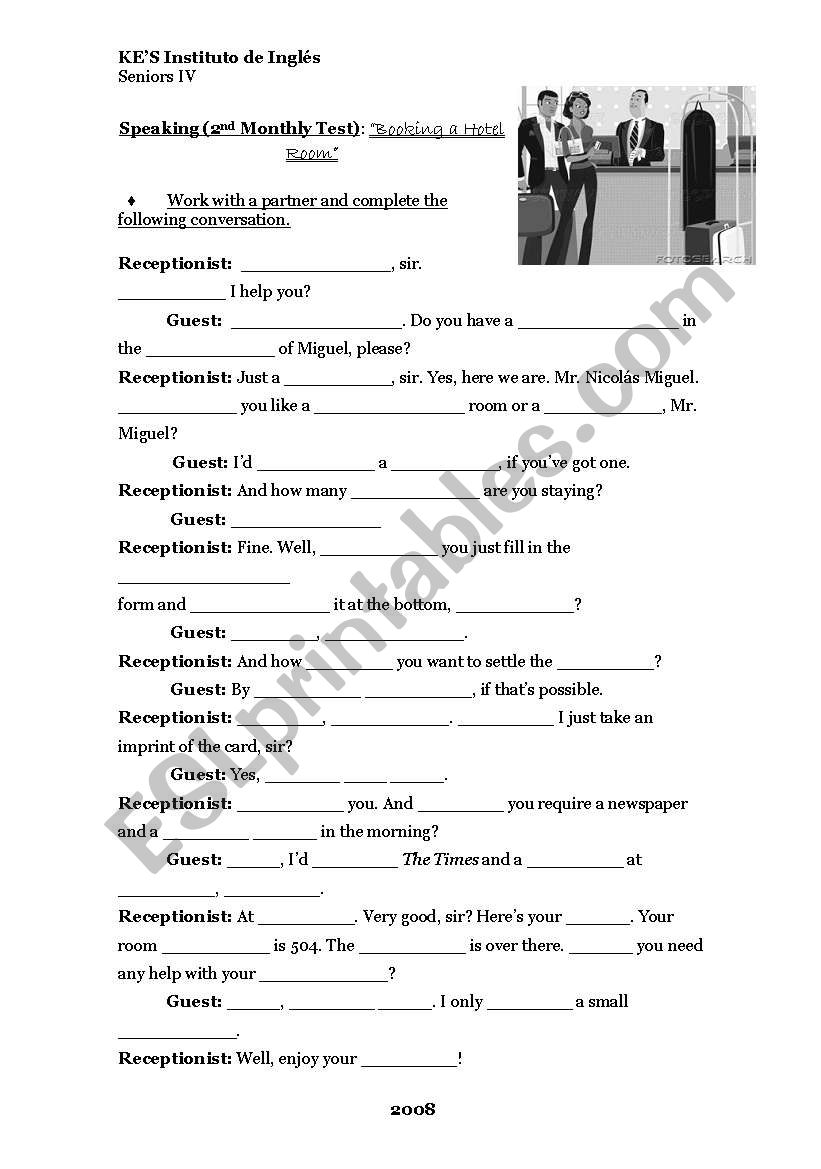 Hotel Booking worksheet