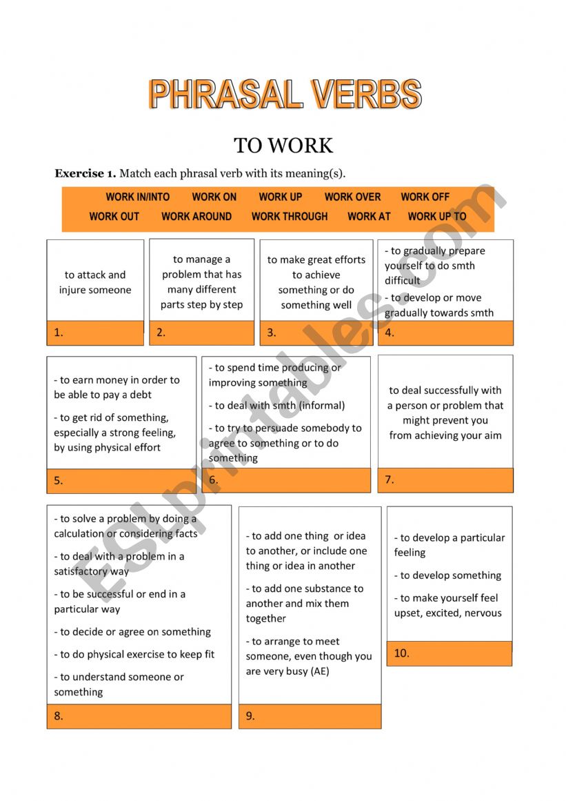 Phrasal verbs with Work + Answer Key