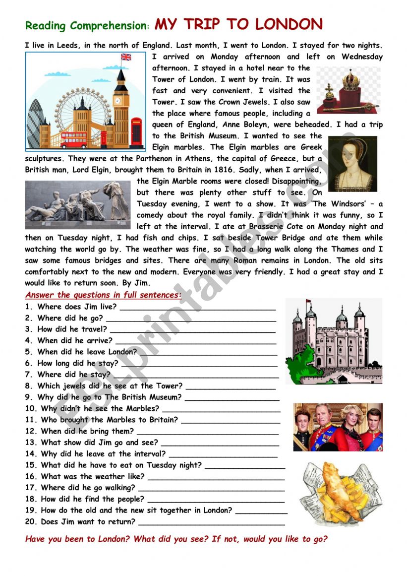 RC: My trip to London worksheet