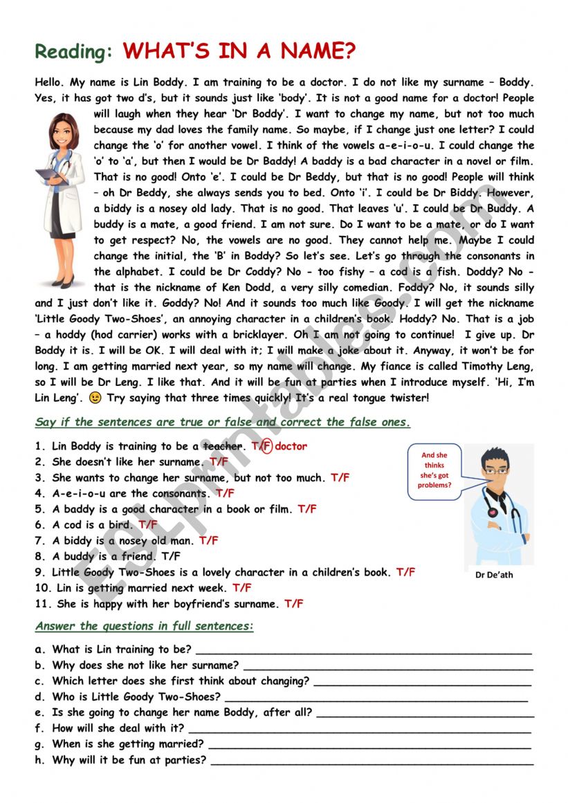 RC: what�s in a name? worksheet