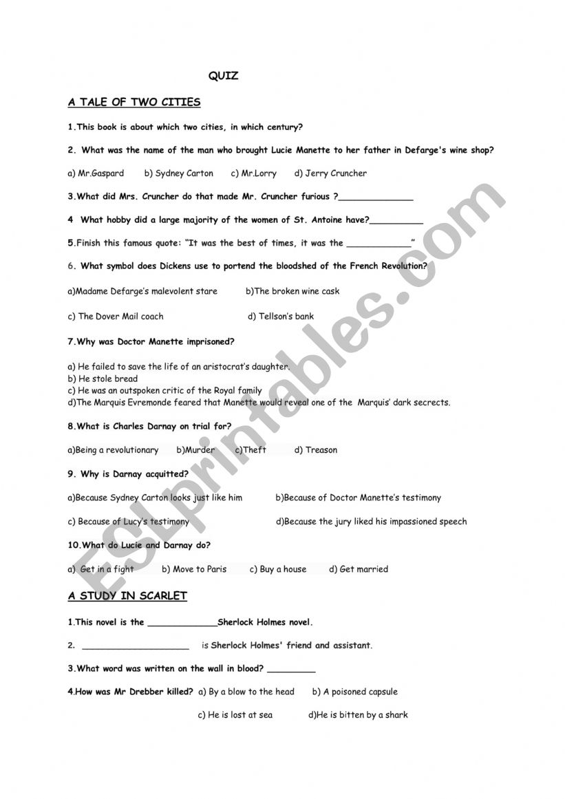 BOOK QUIZ worksheet