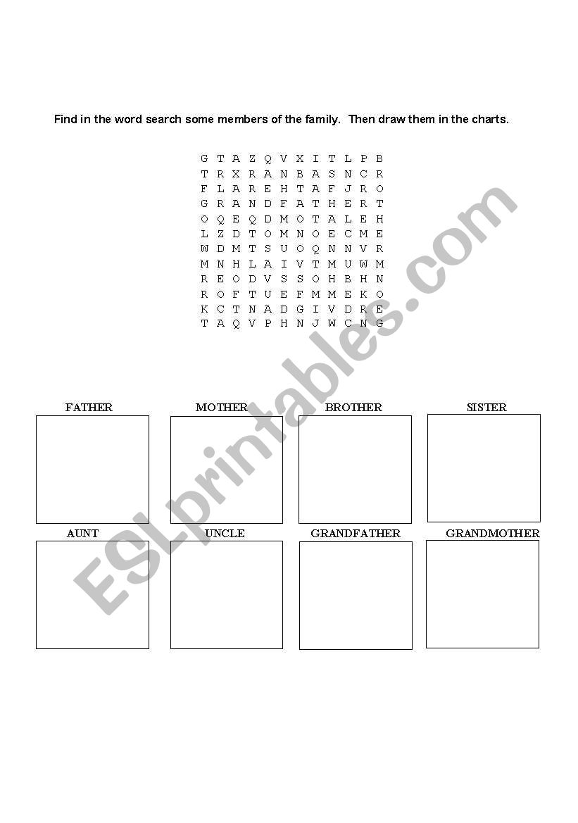 Family wordsearch worksheet