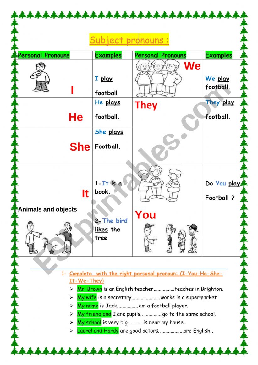 SUBJECT PRONOUNS worksheet