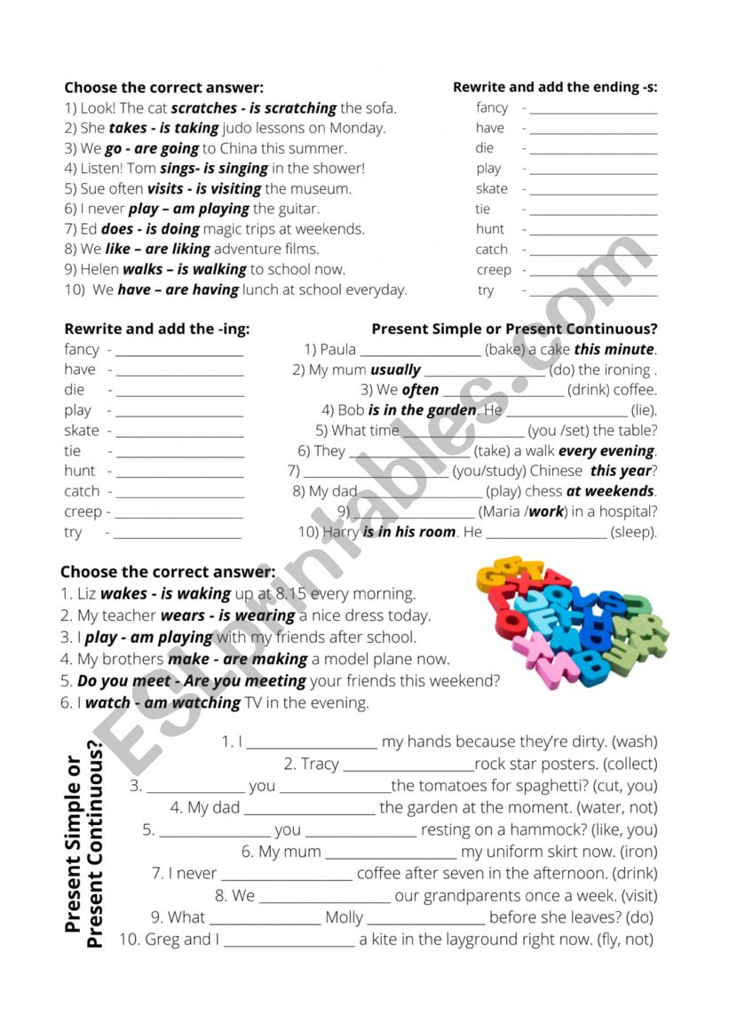 Present Simple vs. Continuous worksheet