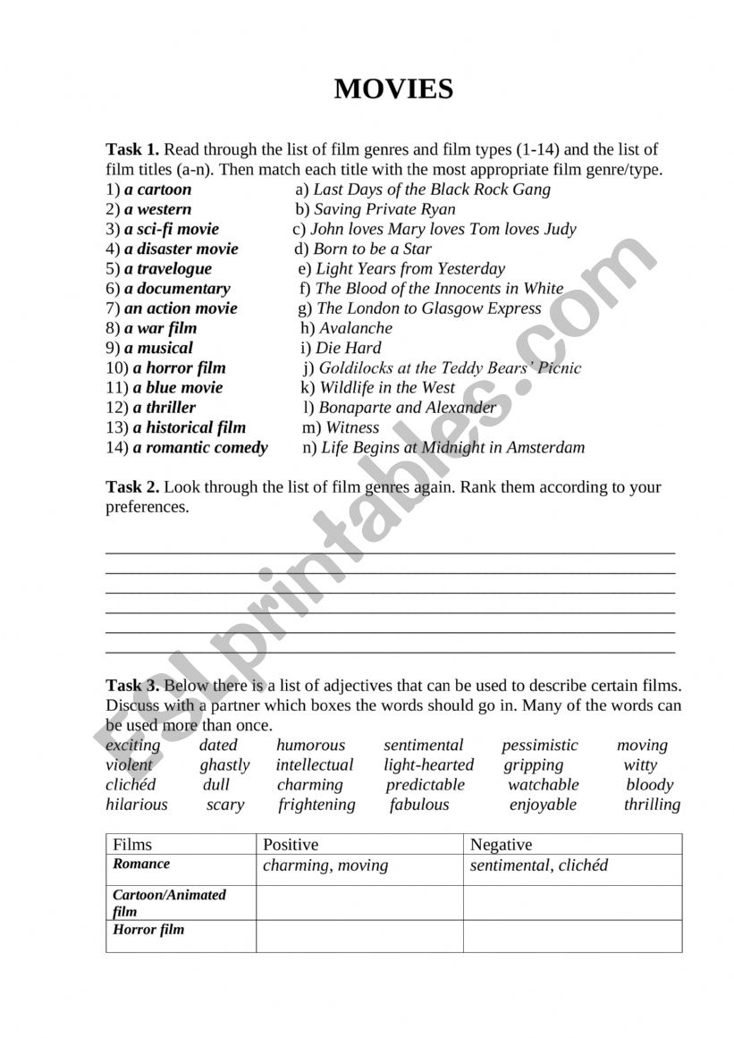 Movies worksheet