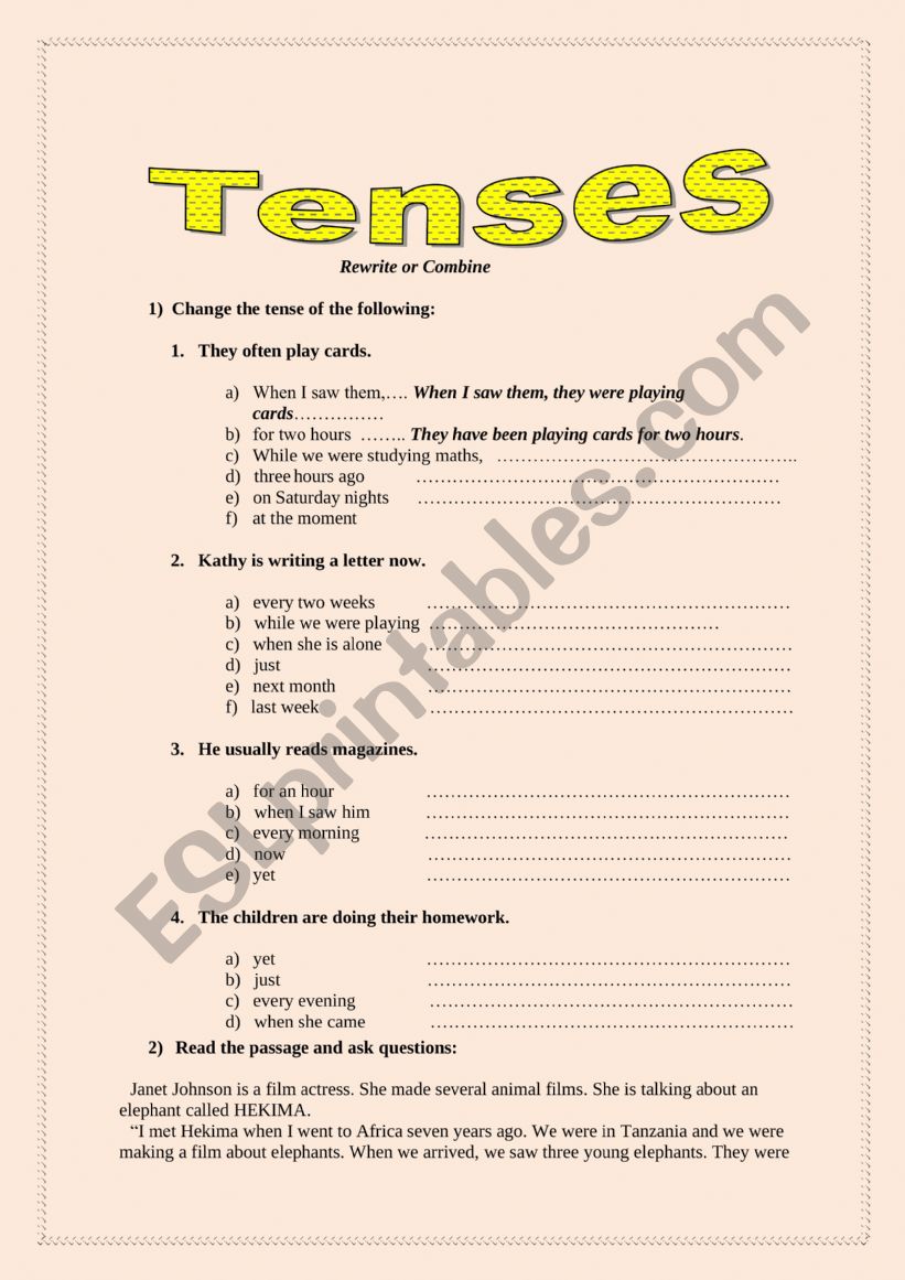  Tense review 2 worksheet