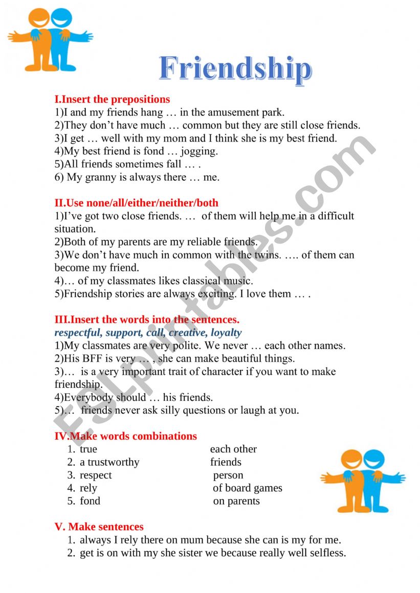 Friendship worksheet