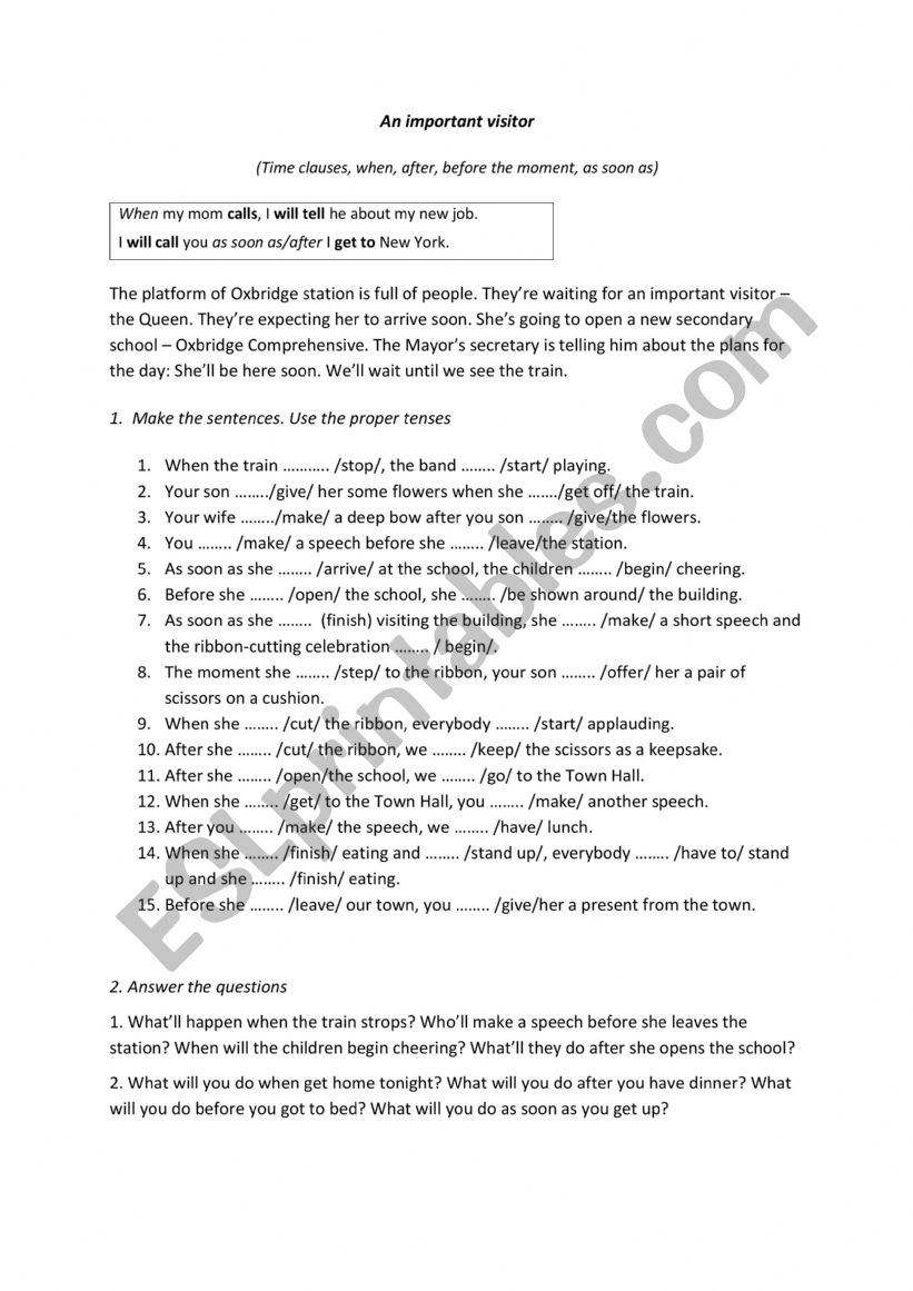 An important visitor   worksheet