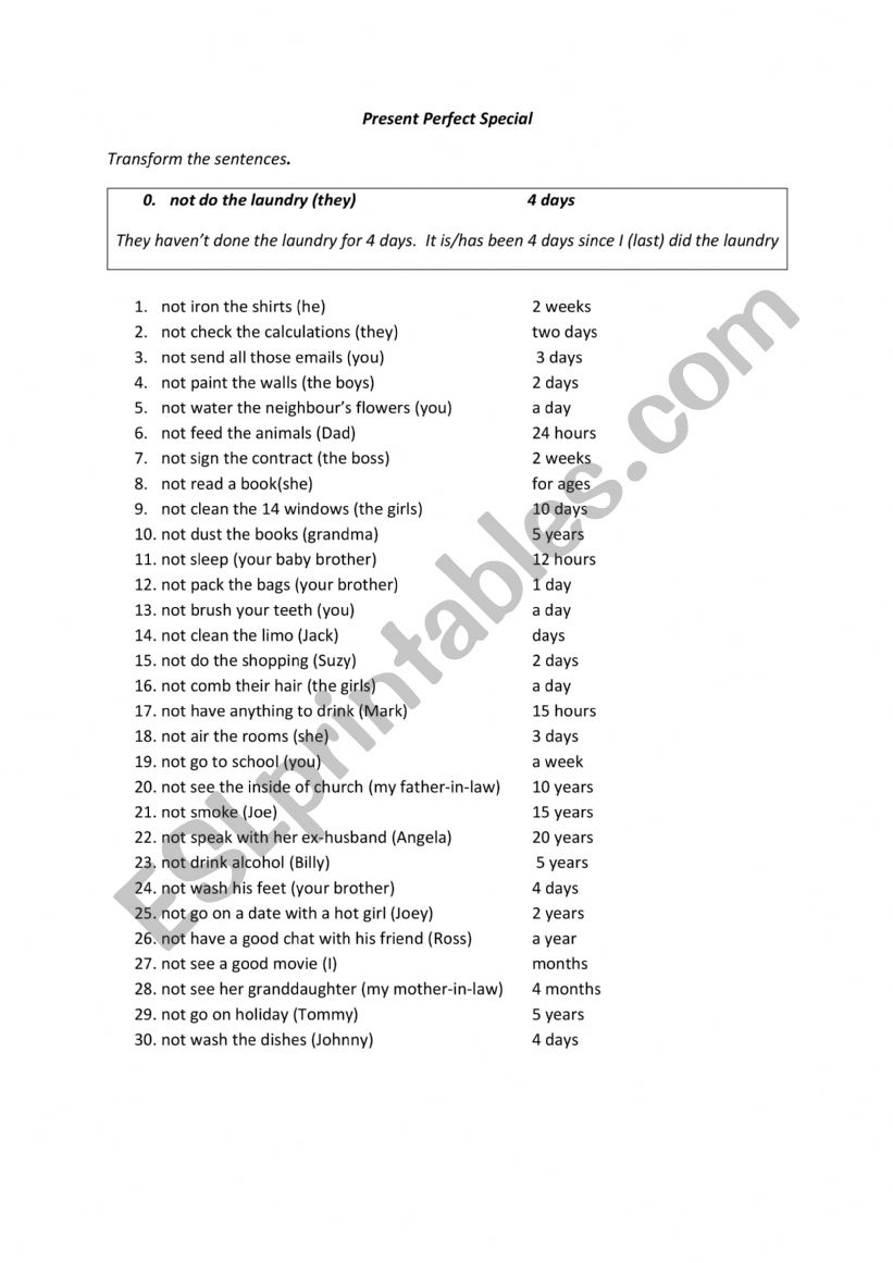 Present Perfect Special  worksheet