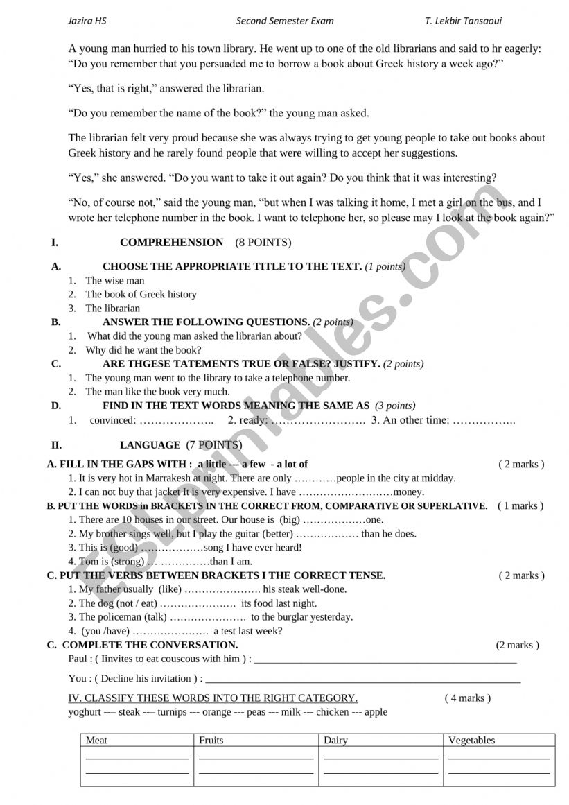 Global test  worksheet