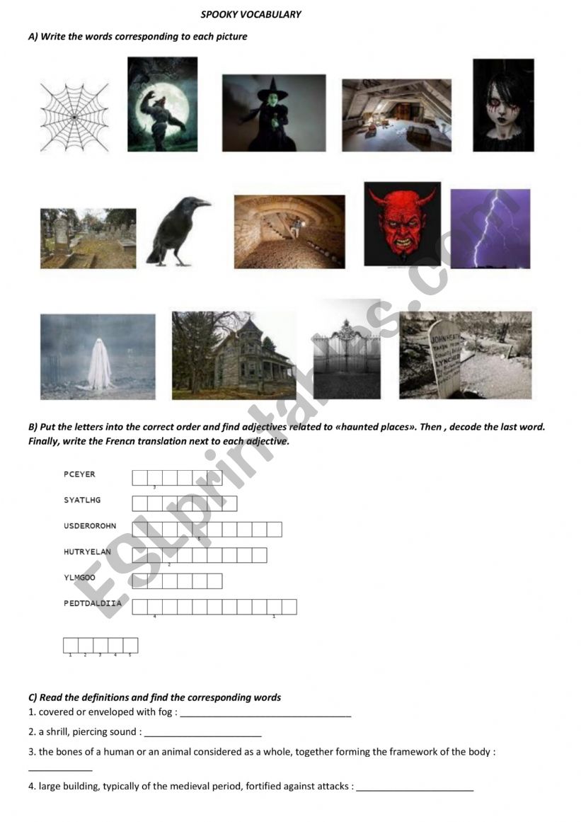 Spooky vocabulary worksheet