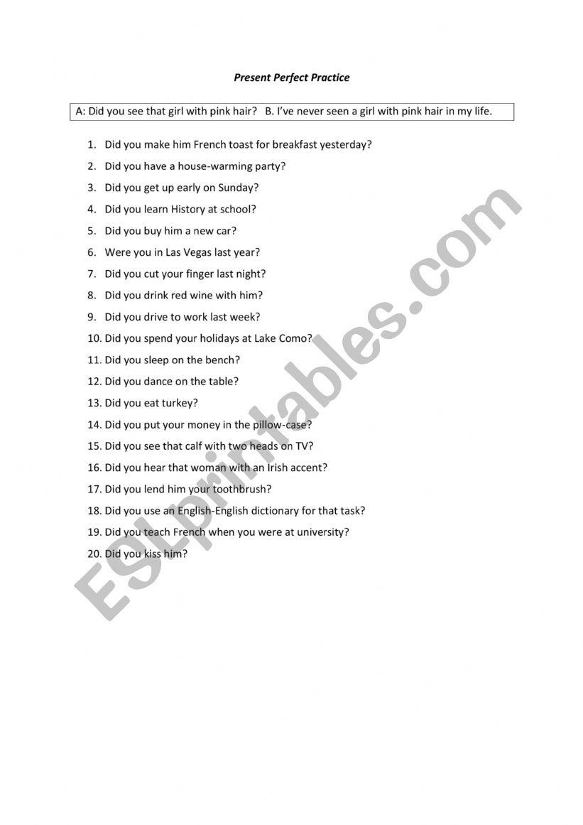 Present Perfect  worksheet