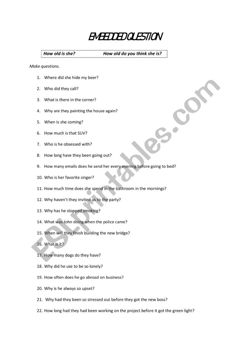Embedded quesitions 1 worksheet