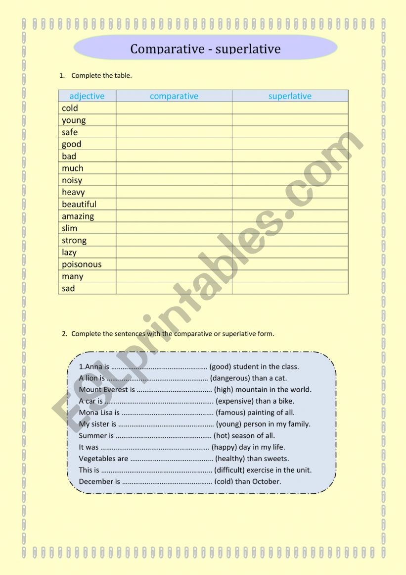 comparative-superlative worksheet