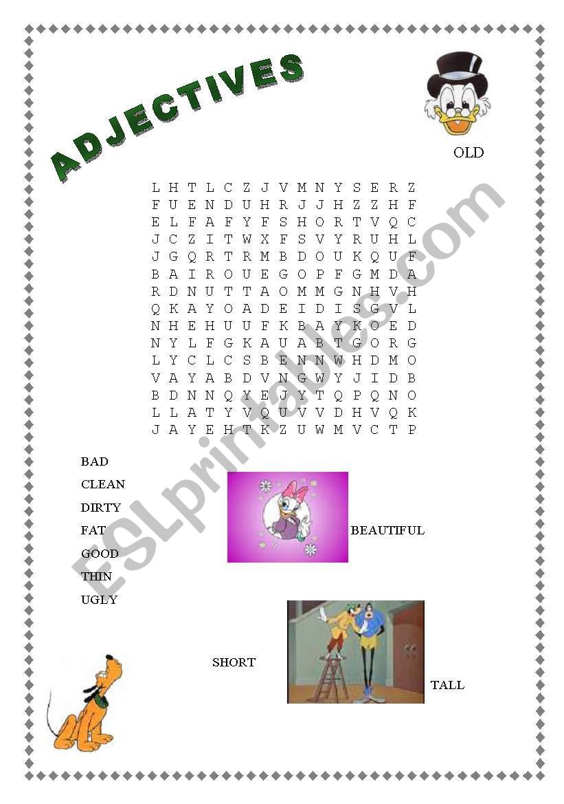 Adject ives word search worksheet