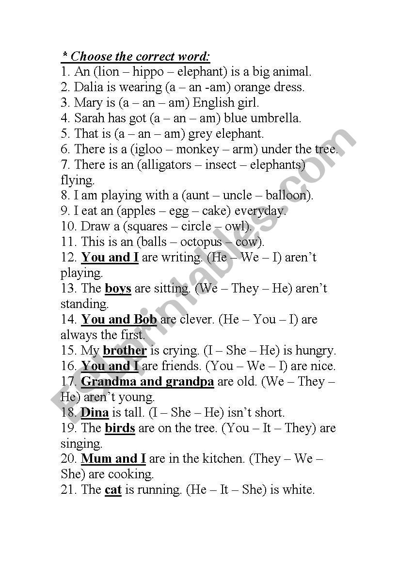 Persdonal pronouns worksheet