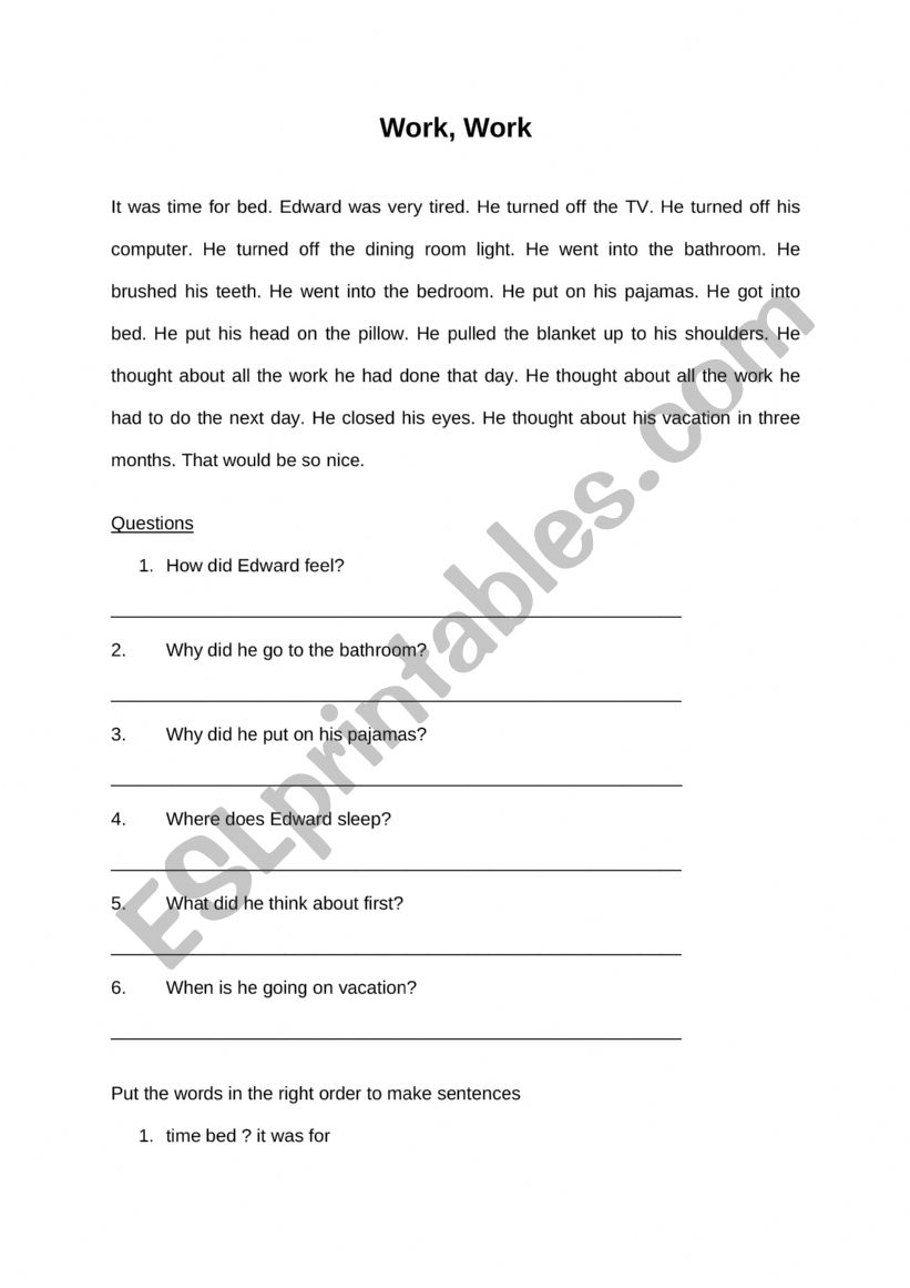 Work worksheet