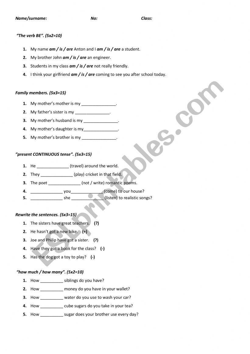quiz for nineth graders worksheet