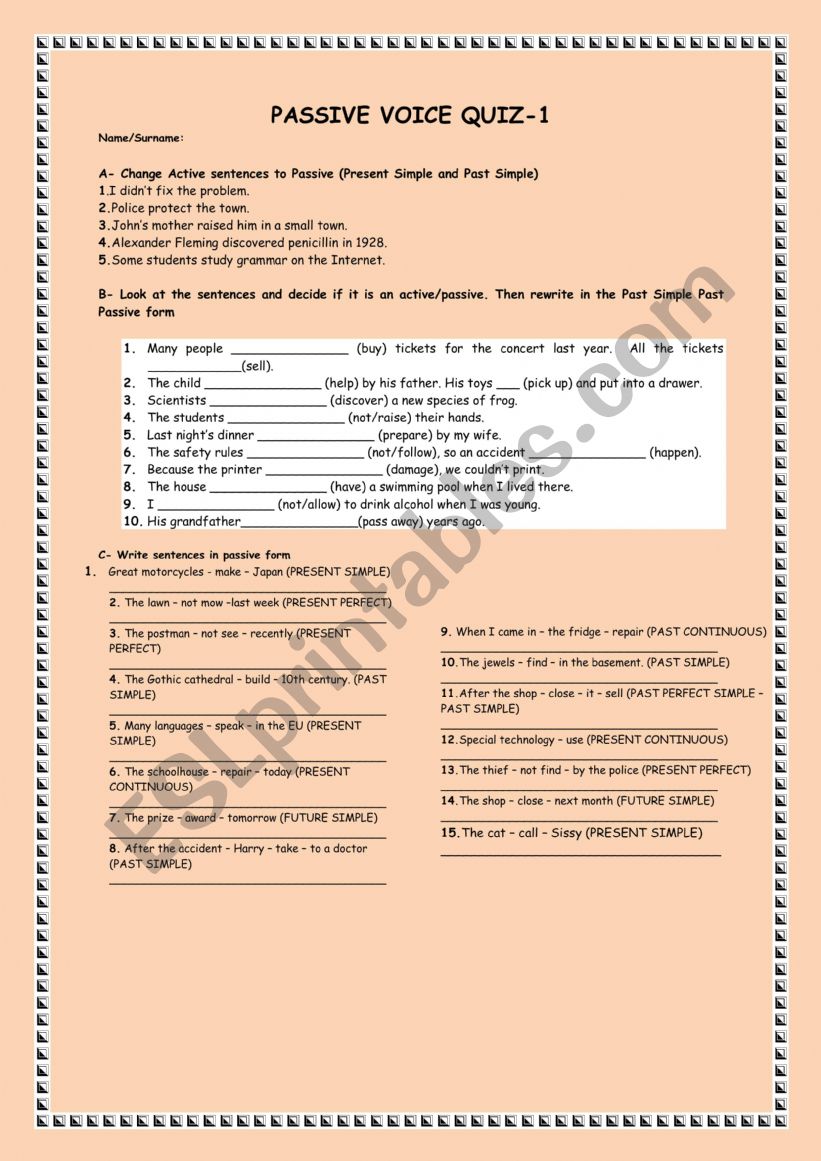 Passive Worksheet worksheet