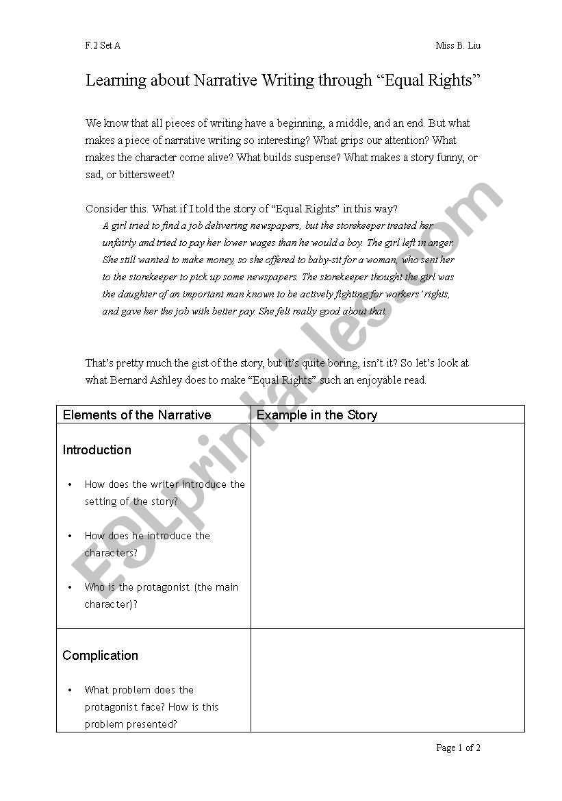 Learning about Narrative Writing through Equal Rights