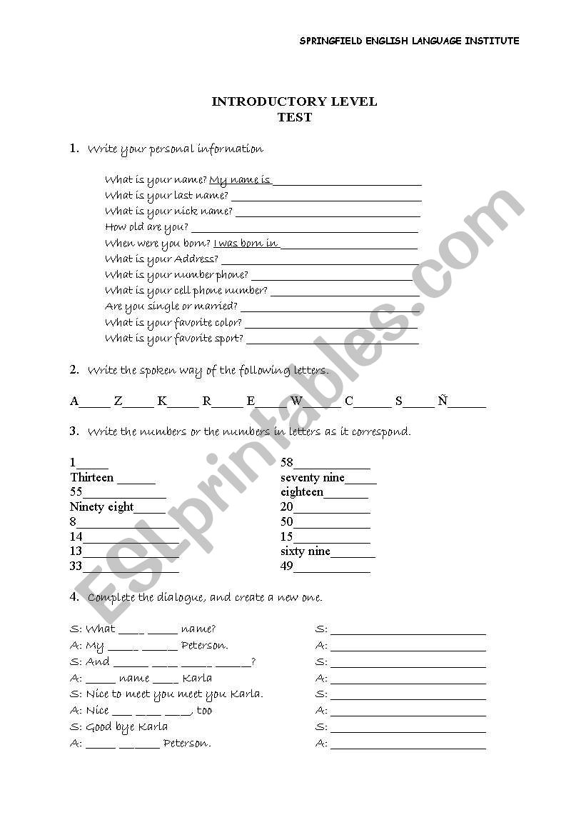 ELEMENTARY / INTRODUCTORY TEST