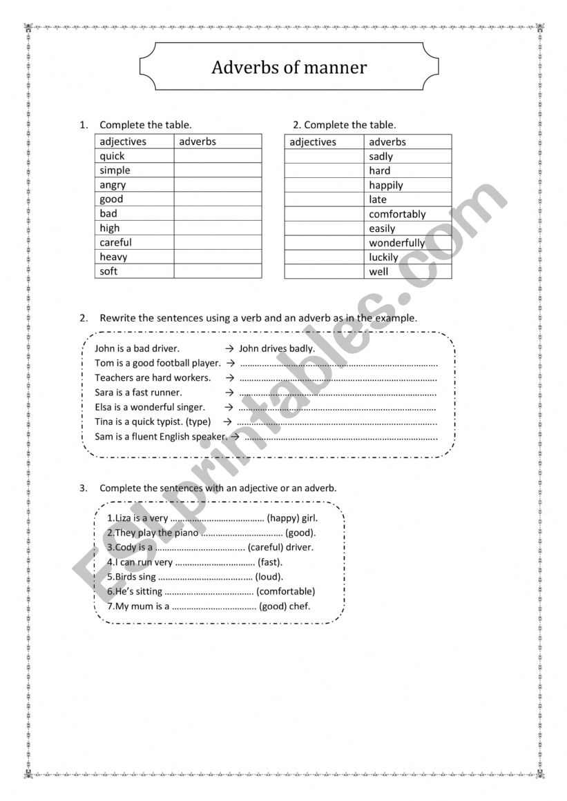adverbs of manner worksheet