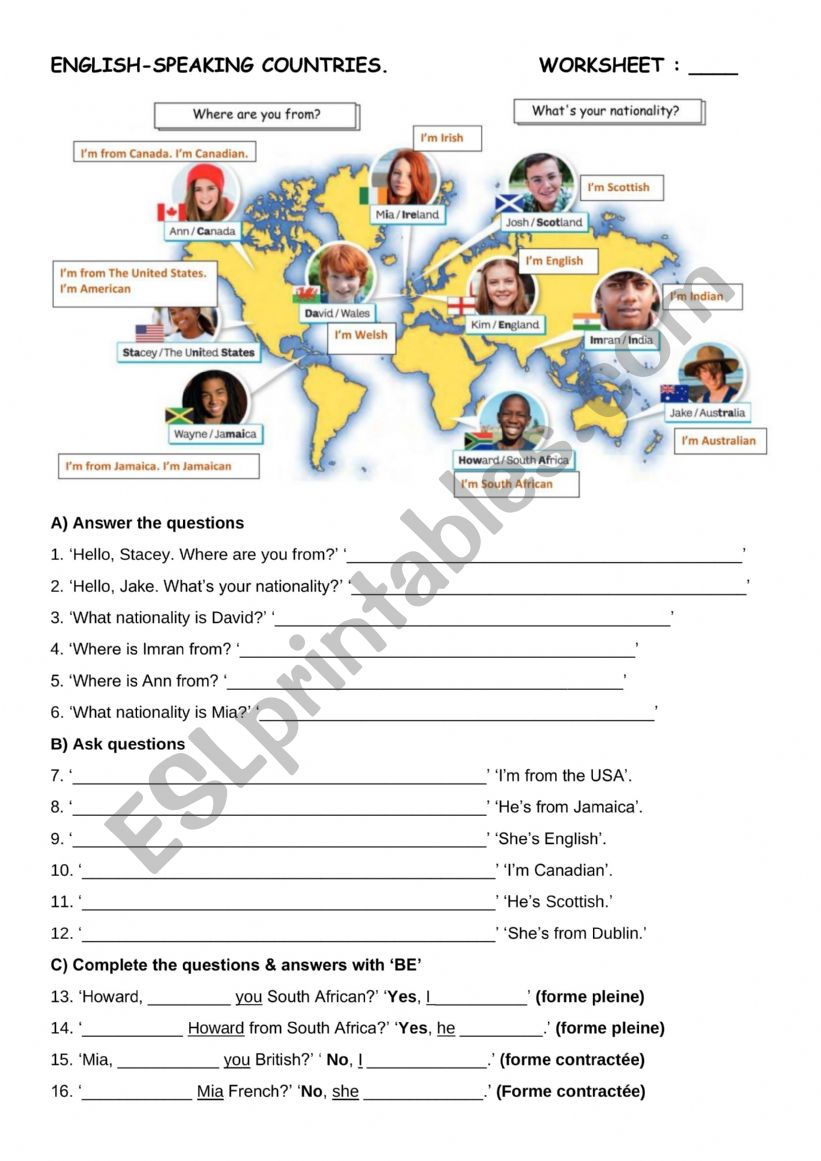 ENGLISH-SPEAKING COUNTRIES worksheet
