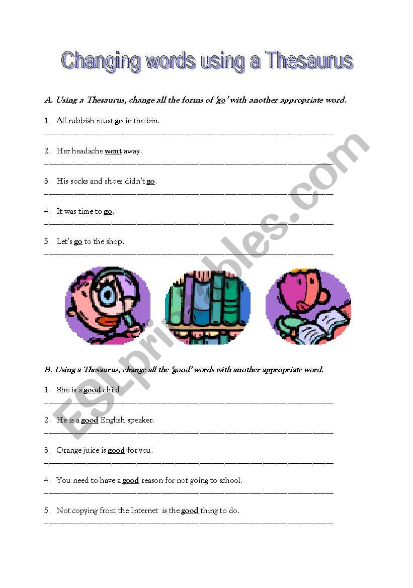 Using a thesaurus worksheet