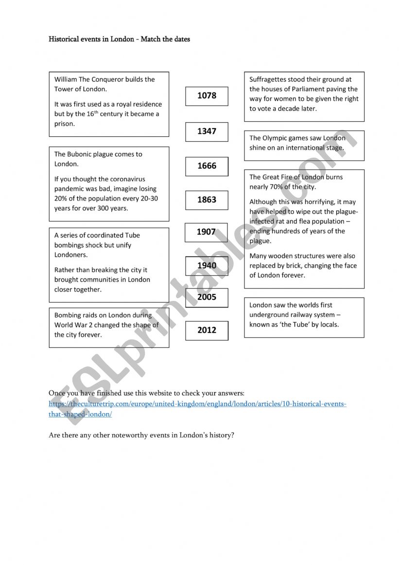 History of London worksheet