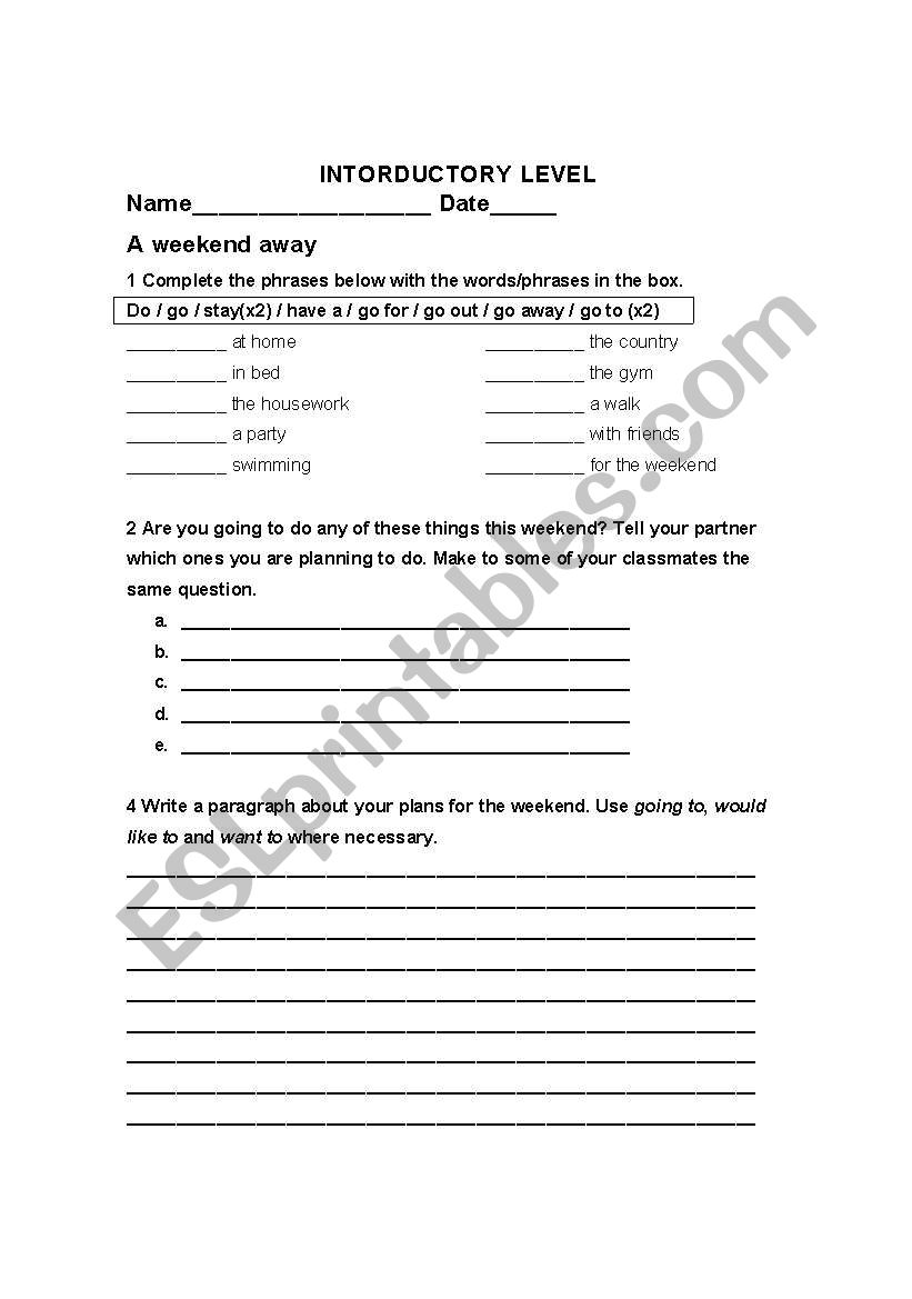 FREE TIME ACTIVITIES worksheet