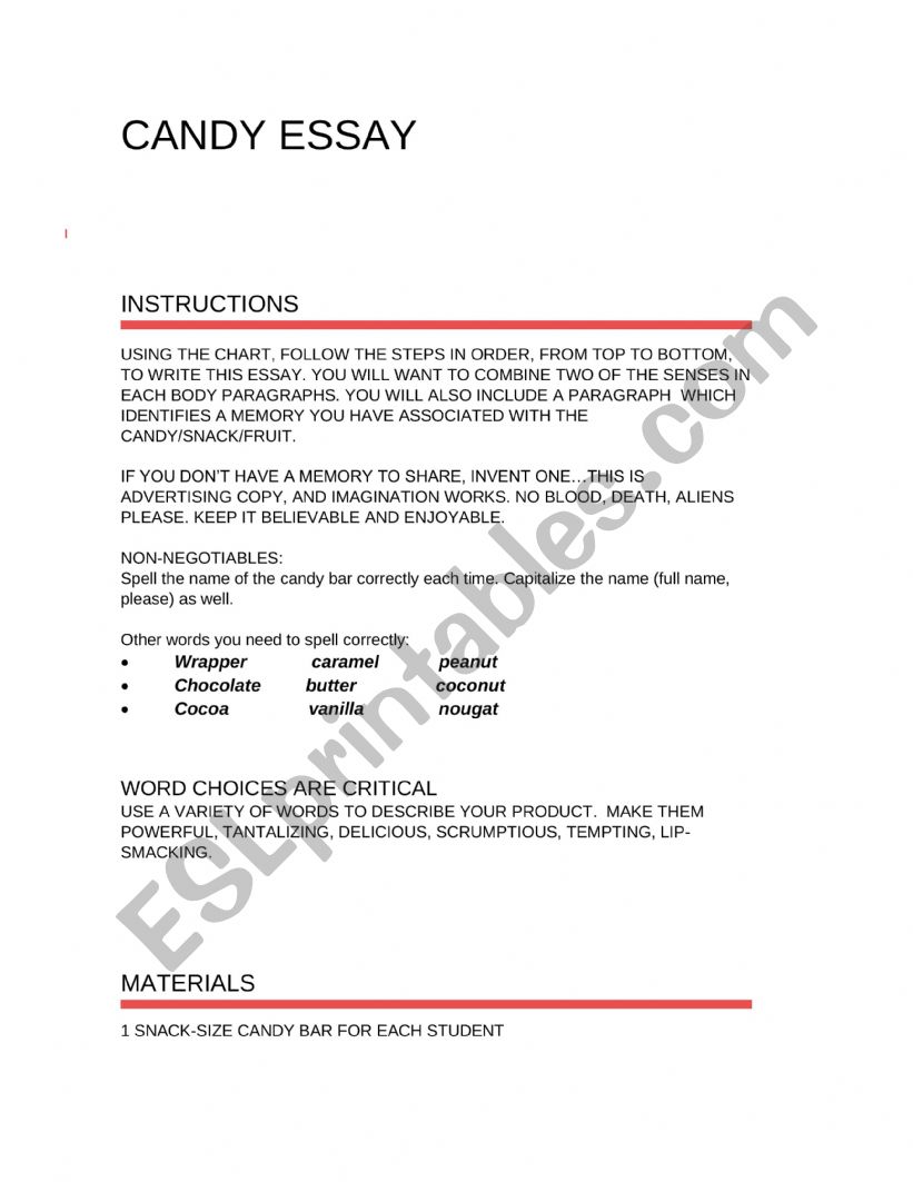 Candy Essay or Debate worksheet