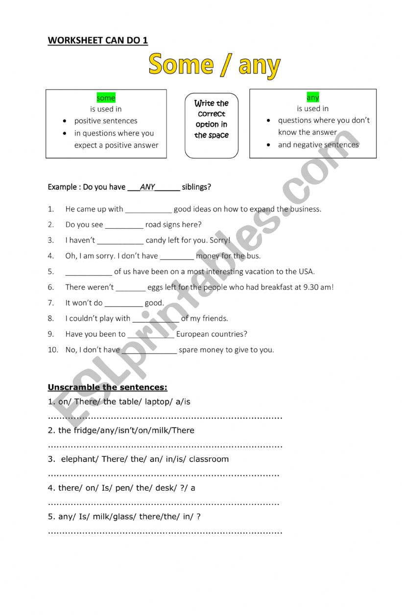 worksheet some any  worksheet