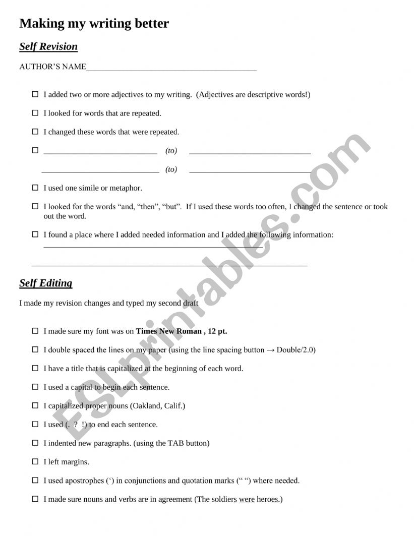 English worksheets: Writing Revising and Editing