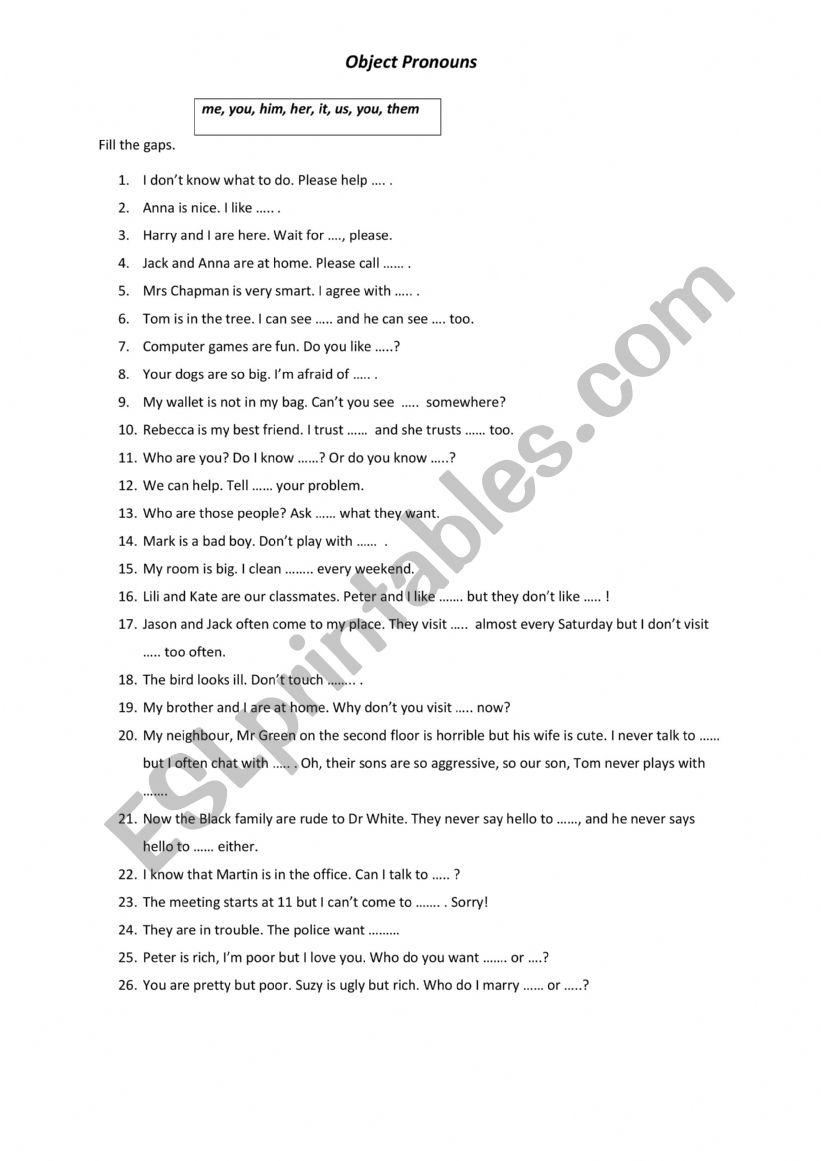 Object Pronouns worksheet